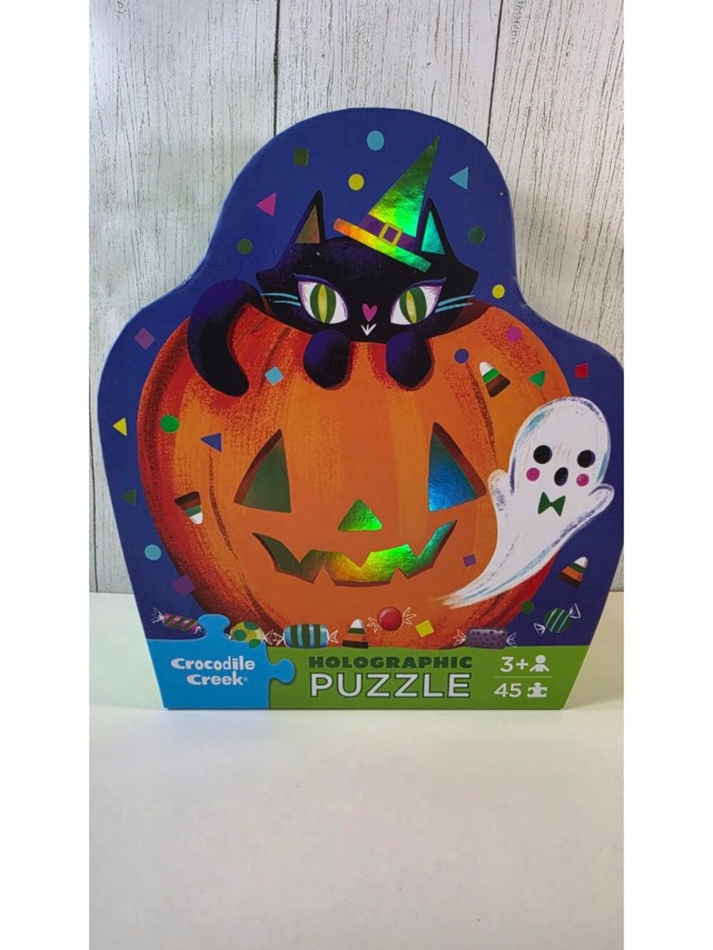 NEW CROCODILE CREEK HALLOWEEN PUZZLE HOLOGRAPHIC 45 PC JACK O LANTERN CAT GHOST